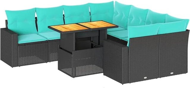 vidaXL 9-teilige Garten-Sofagarnitur in U-Form aus schwarzem Poly-Rattan mit Kissen und pulverbeschichtetem Stahlgestell - Bild 1