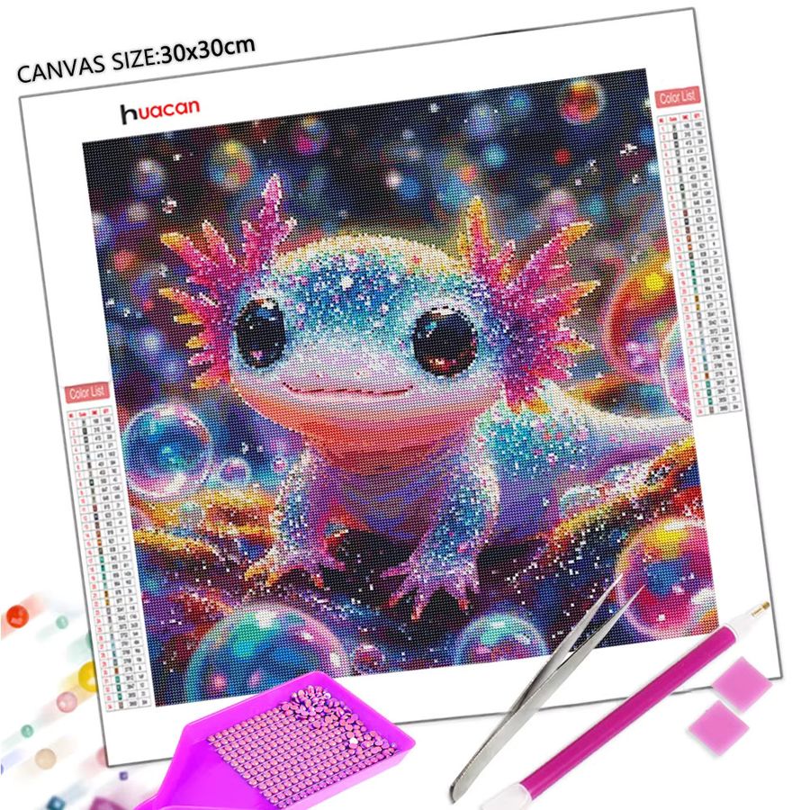 Huacan DIY Diamantmalerei Axolotl Mosaik Bild mit runden Steinen, Cartoon Tier Kunst Strass Bild 5D, Breite: 20 cm, Höhe: 20 cm - Bild 2