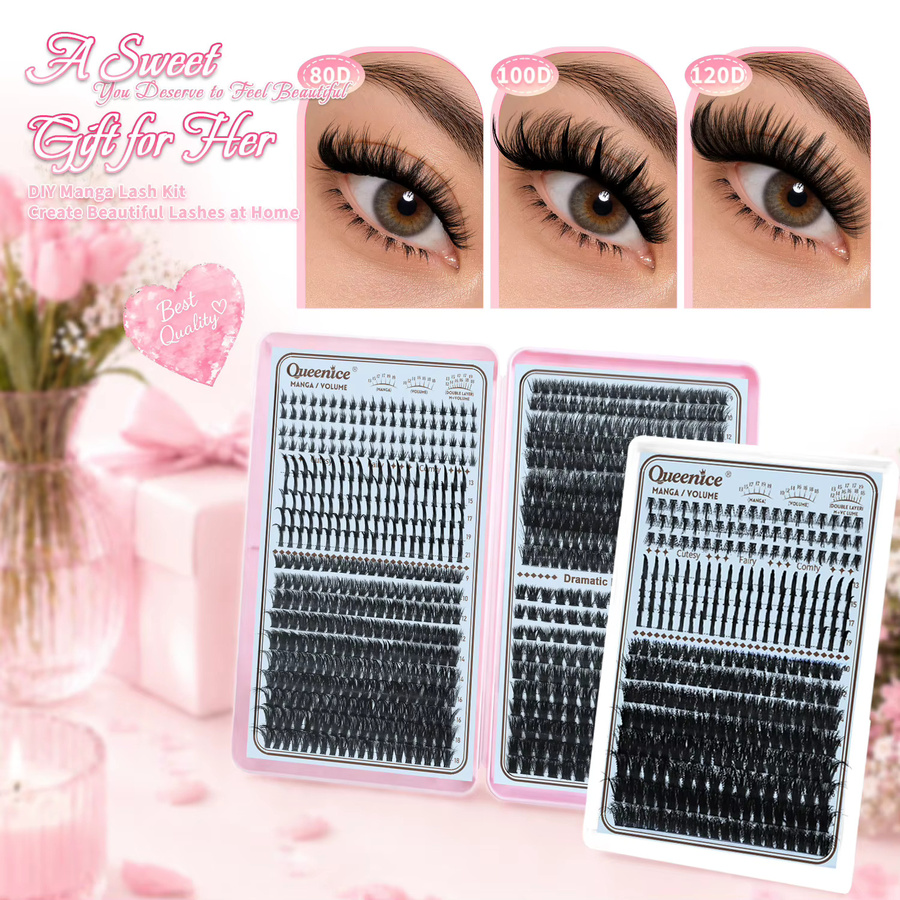QUEENICE Manga Volume Lash Kit, Spiky Bottom Lash Clusters, Black, Damen - Bild 5