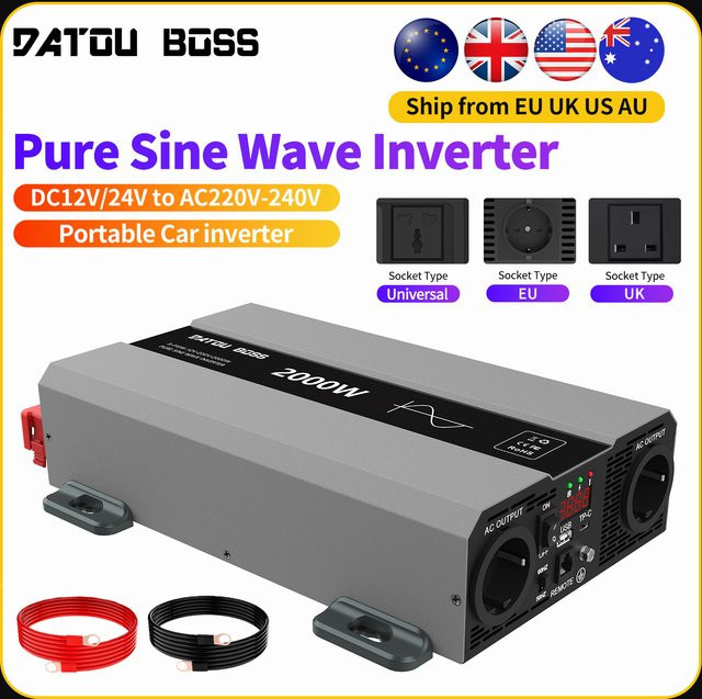 DATOUBOSS SAK Sinus-Wechselrichter DC12V-24V zu AC220V in Grau mit 2000W Dauerleistung und 4000W Spitzenleistung - Bild 1