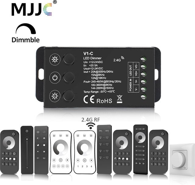 MJJC LED-Dimmerschalter mit 2,4 G RF-Fernbedienung für einfarbige Streifenleuchten 12 V 24 V 20 A Konstantspannungsregler für 5050 2835 FCOB - Bild 1
