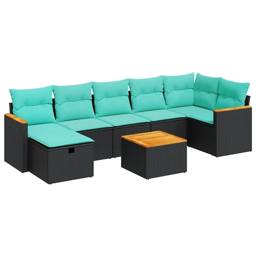 vidaXL 8-teilige Garten-Sofagarnitur in L-Form aus schwarzem Poly-Rattan mit Kissen und pulverbeschichtetem Stahlgestell - Bild 2