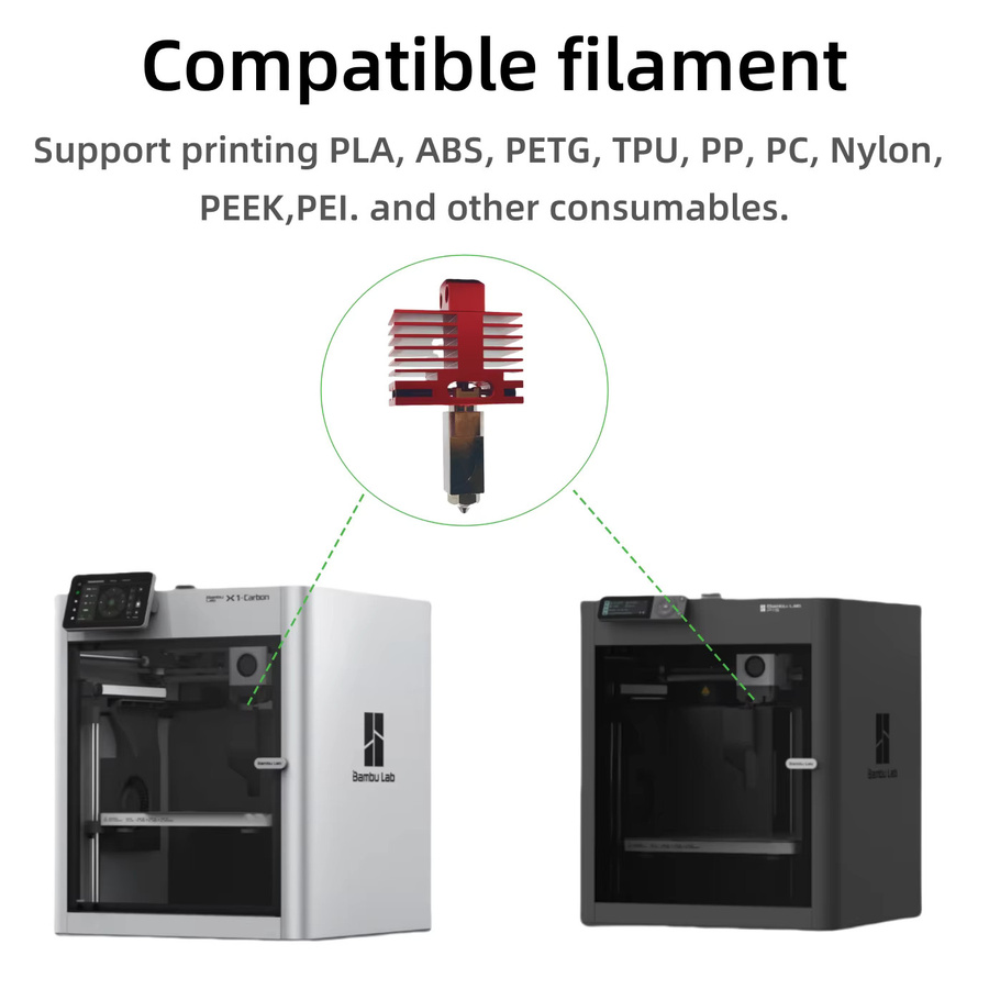 Bambu Lab Upgrade Hotend TZ 4.0 mit gehärteter Düse für P1P, P1S, X1C, X1 und X1E 3D-Drucker in Rot - Bild 4