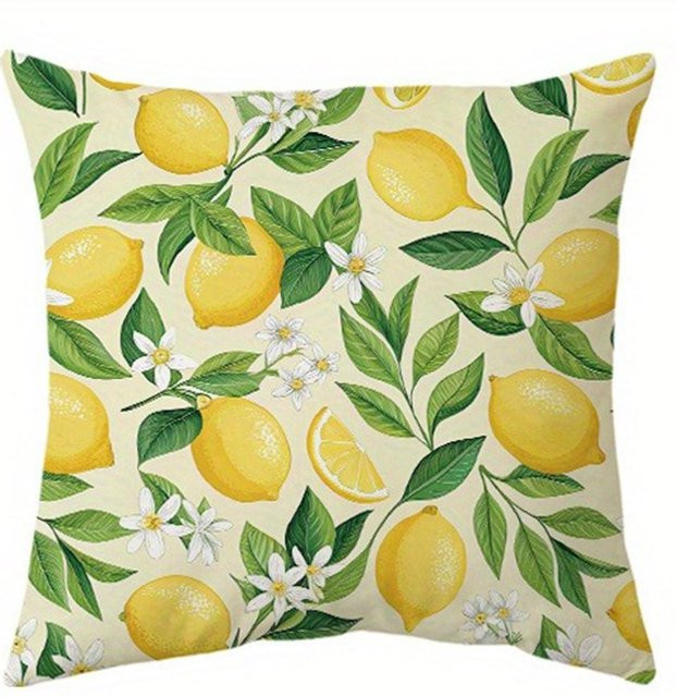 Dekorativer Kissenbezug Erfrischende Zitrone mit Blumendesign aus Peach Skin für Wohnzimmer und Schlafzimmer, B/B/H: 18 x 18 x 18 cm - Bild 1