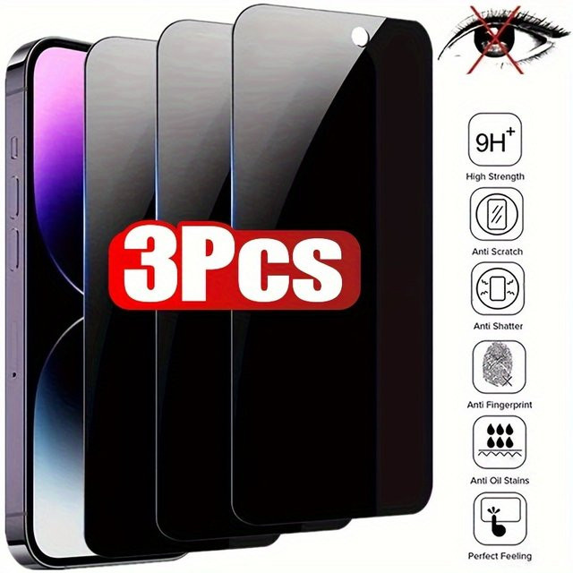 3 Stück Sichtschutz Displayschutzfolie aus gehärtetem Glas für Apple iPhone 11 12 13 14 15 16 17 Pro Max Pro X XR XS Max - Bild 1