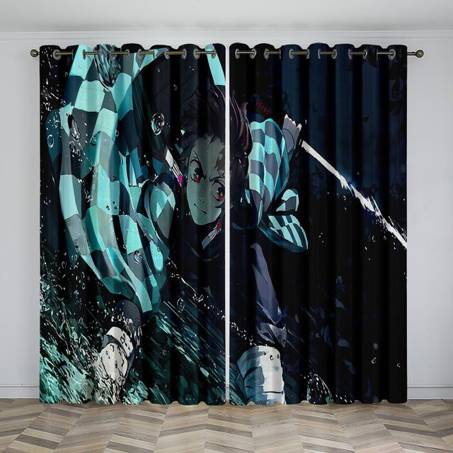 Yiran Furniture Kinder Vorhänge mit Cartoon Anime Muster, 2 Paneele, halbtransparent, Mehrfarbig, B/H: 50 x 130 cm pro Paneel - Bild 1
