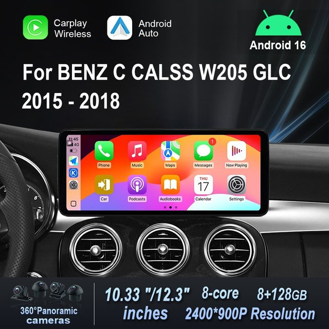 LIARO-NAVI Android 16 Autoradio mit Touchscreen und GPS für Mercedes BENZ C-KLASSE W205 und GLC 2015 - 2018 in Schwarz mit kabellosem CarPlay und Multimedia-Player - Bild 1