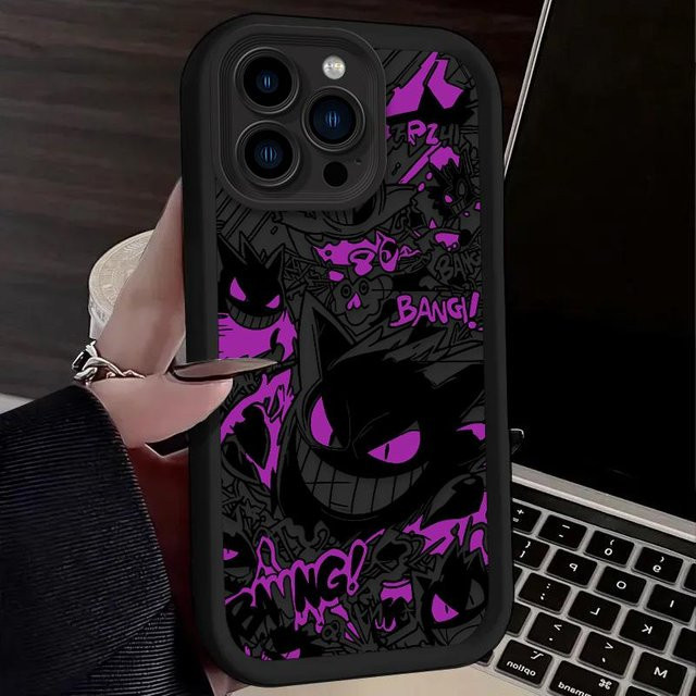 Silikonhülle Gengar P-Pokemon für iPhone 16E 16 15 14 13 12 11 Pro Max in Schwarz - Bild 1