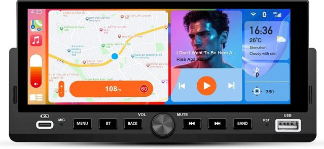 Junsun 6.9 Zoll IPS 1 DIN Car Radio mit Apple CarPlay, Android Auto, Bluetooth und Rückfahrkamera in Schwarz - Bild 1