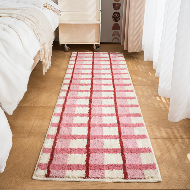 VIKAMA Teppich in Rosa und Weiß kariert, weiche Bodenmatte für das Wohnzimmer oder Schlafzimmer - Bild 1