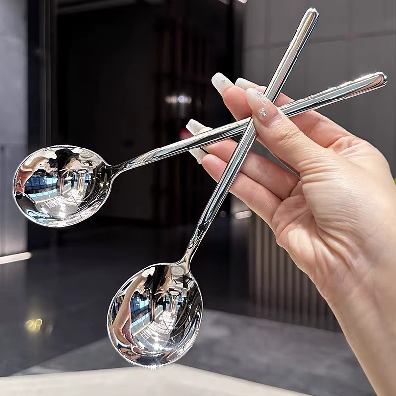 HUXUAN Suppenlöffel aus Edelstahl im koreanischen Stil, Silber, 21,0 cm - Bild 2