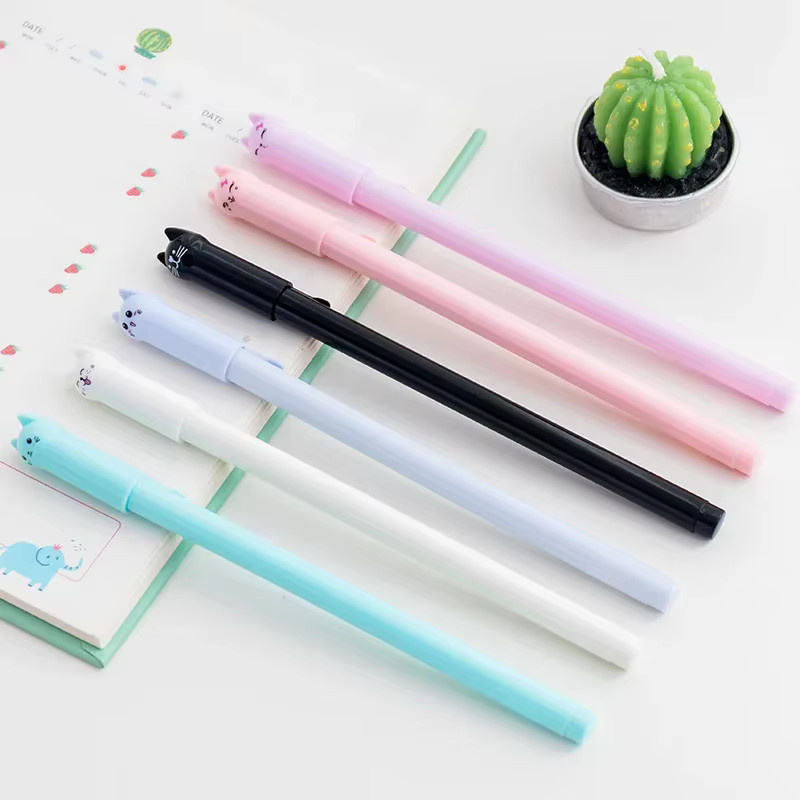 6er Set TWBEB Kawaii Katzen Gelstifte mit 0,5 mm Spitze für Schule und Büro in Schwarz, Blau und Mehrfarbig - Bild 2