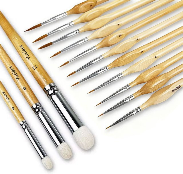 Yutiars Miniatur-Pinsel-Set aus Ziegenhaar für Modellmalerei, weiß und mehrfarbig, 3 Stück - Bild 1