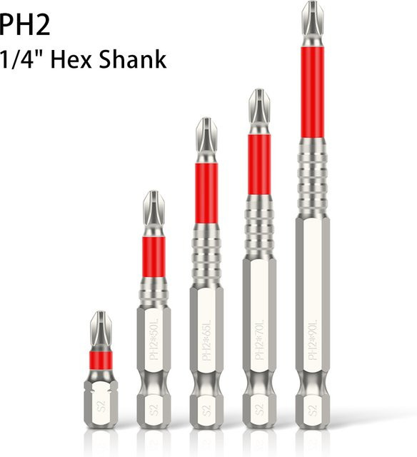 JGZUI PH2 Kreuz-Magnetschraubendreher-Bit aus S2-Stahl in Silber mit 1/4-Zoll-Sechskantschaft - Bild 1