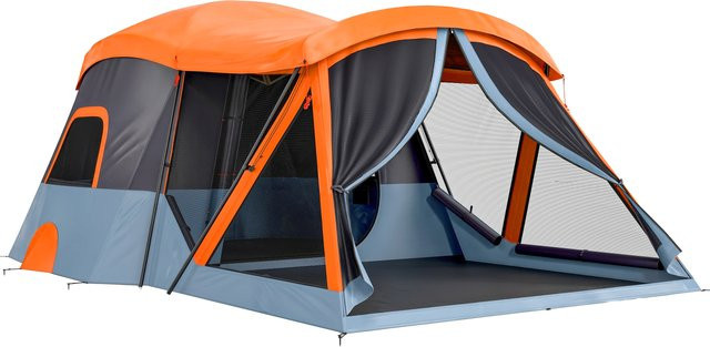 Aosom Outsunny Tunnelzelt für 4 Personen in Orange-Blau mit Schlaf- und Wohnzimmer, Dachfenstern und Bodenplane, Stehhöhe: 300 cm - Bild 1