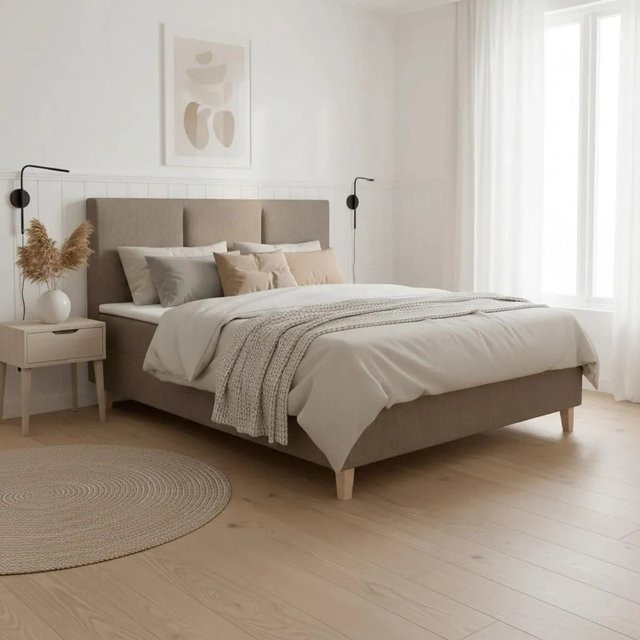 Bessagi Home Boxbett Monza in Braun und Beige mit Topper, Federkern und Stauraum, B/T/H: 180 x 200 x 135 cm - Bild 1