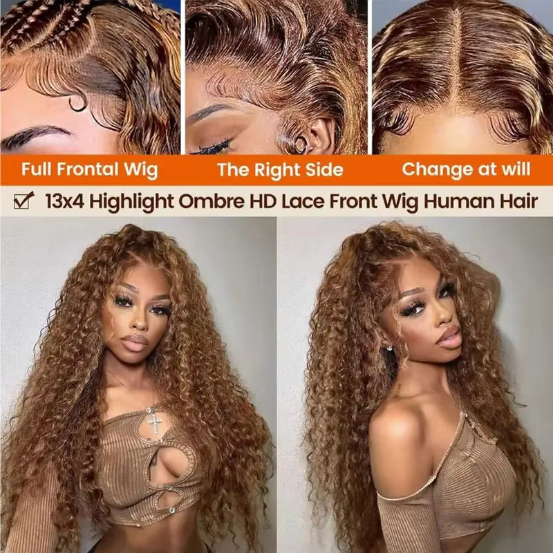 FIUMER Echthaar-Perücke, Honigblond, Deep Wave, 30 Zoll, HD Lace Front, Damen - Bild 4