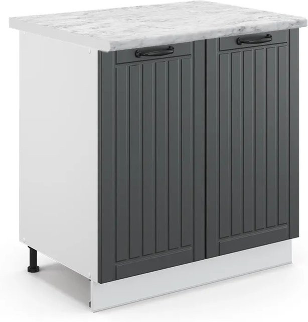 Vicco Spülenunterschrank Fame-Line in Anthrazit und Weiß im Landhausstil mit Regal, B/T/H: 80 x 60 x 82 cm - Bild 1