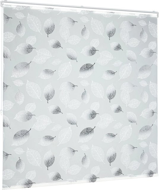 Relaxdays Duschrollo aus Kunststoff mit Blätter-Design, transparent in Schwarz und Weiß, B: 160 cm, H: 240 cm - Bild 1