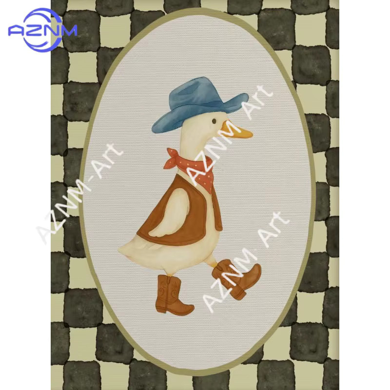AZNM Vintage Cowboy Silly Goose Western Ente Wandkunst Leinwandgemälde Multicolour - Bild 2