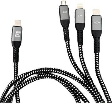 IWH USB-Ladekabel mit USB-C, Micro-USB und Apple Lightning Stecker in Schwarz, Länge: 1,20 m - Bild 1