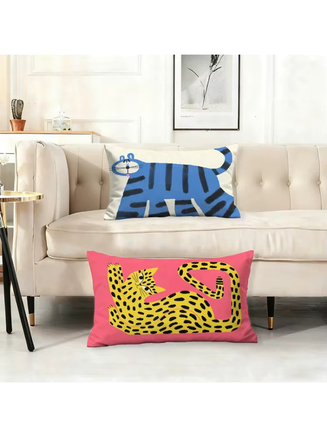 VIKAMA Abstrakte Cartoon-Katzen Überwurfdecke und Sofa-Kissen-Set für Wohnzimmer und Schlafzimmer - Bild 4