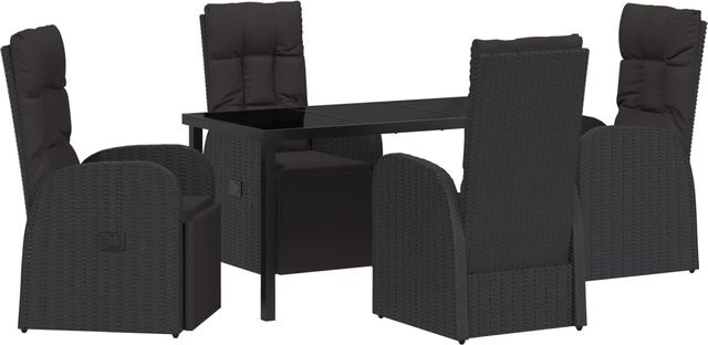 vidaXL Garten Essgruppe aus Poly Rattan und Glas in Schwarz, 5-teilig mit Kissen - Bild 1