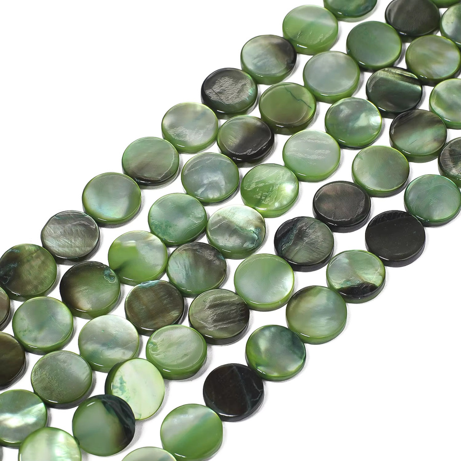 xilitata Perlmuttperlen, grüne Scheiben-Perlmuttperlen, 10 mm, Süßwassermuschelperlen - Bild 2