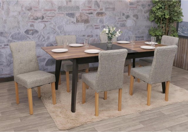 6er-Set Esszimmerstühle MCW E58 aus Stoff in Grau mit hellen Beinen - Bild 1