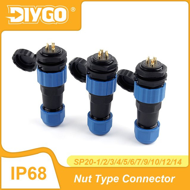 DIY GO SP20 IP68 Wasserdichter Luftfahrtsteckverbinder Set mit Rückmutter für Panelmontage, Stecker und Buchse zum Schweißen, Blau - Bild 1