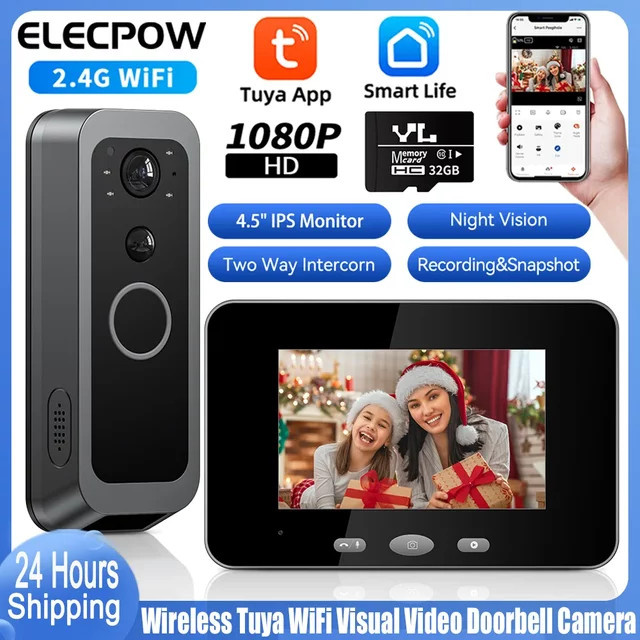 Elecpow Kabellose Tuya WLAN Video-Türklingel mit 1080P HD, PIR Nachtsicht und Bewegungserkennung als intelligente Außen-Sicherheitskamera - Bild 1