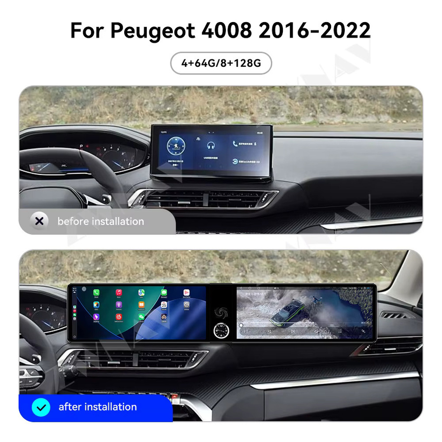 ZWNAV Android 13 Autoradio mit zwei 12,3-Zoll-Bildschirmen für Peugeot 4008 5008 3008 2016 - 2022, 8 GB RAM + 128 GB Speicher, Wireless GPS Stereo Multimedia Player, Schwarz - Bild 2