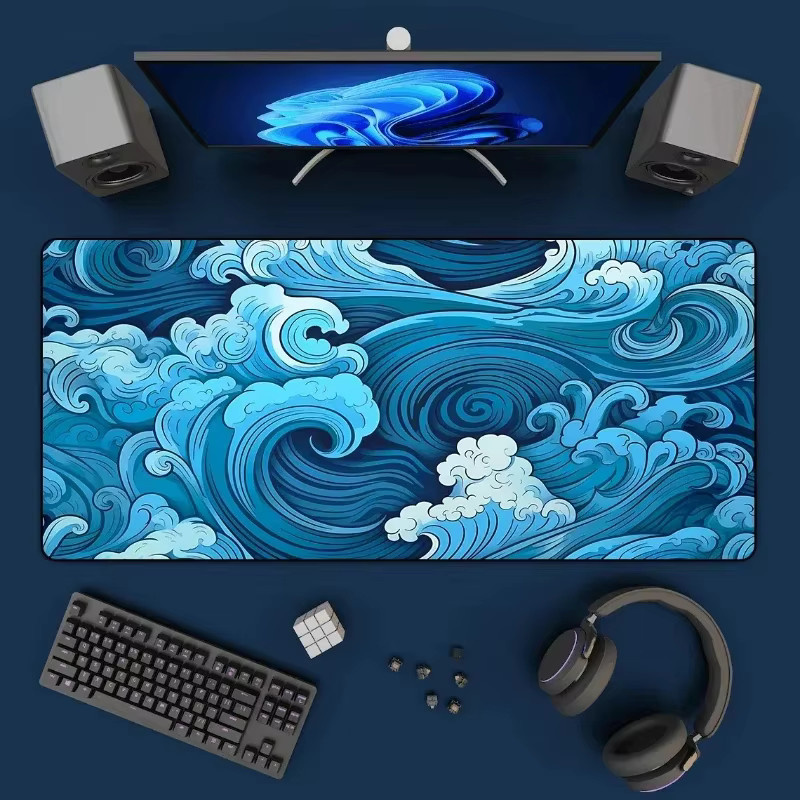 Mousepad Beautiful Nature Blau mit Japanischem Kunstmotiv Great Waves als Matte Schreibtischunterlage für Gamer - Bild 2