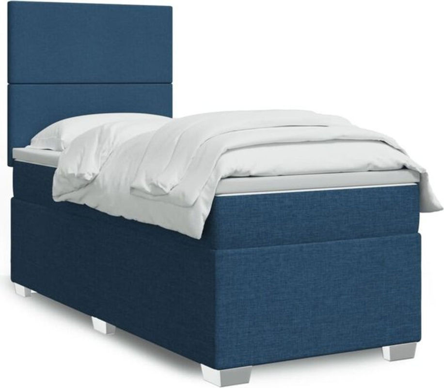 Vidaxl Boxspringbett mit Matratze in Blau und Weiß aus Stoff, B/T/H: 80 x 200 x 150,5 cm - Bild 1