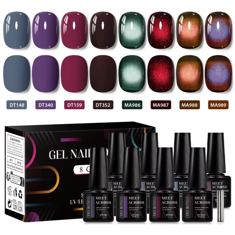 MEET ACROSS Magnetisches Gel & Farbe Gel Nagellack Set, 9 Stück - Bild 2