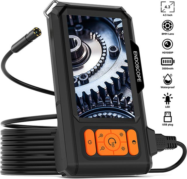 ILIHOME Industrie Endoskop mit 4,3 Zoll IPS Bildschirm, HD1080P USB Kamera, 8mm Durchmesser, 2-100m Arbeitsbereich, Wasserdicht mit 8 LEDs, Schwarz - Bild 1