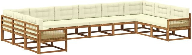 vidaXL Outdoor-Sofagarnitur in U-Form aus massivem Akazienholz mit Polstern und Kissen in Natur und Creme - Bild 1