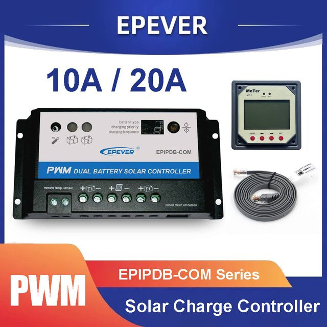 EPever Dual Batterie Solar Laderegler PWM 12V 24V 10A 20A in Schwarz mit optionalem MT-1 Fernbedienung Display - Bild 1