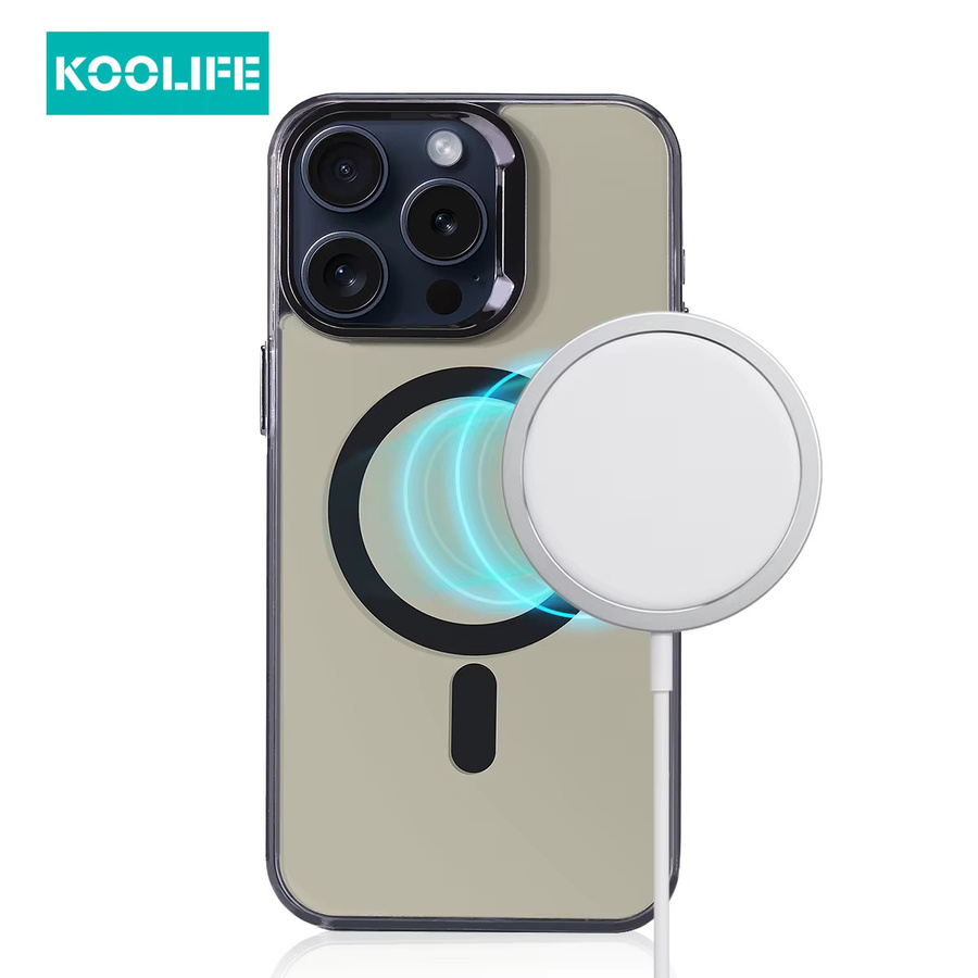 Koolife Solid Color IMD Titanium MagSafe Hülle für iPhone 12, 13, 14, 15, 16 in Schwarz oder Grau mit matter Rückseite und galvanisiertem Linsenring - Bild 4