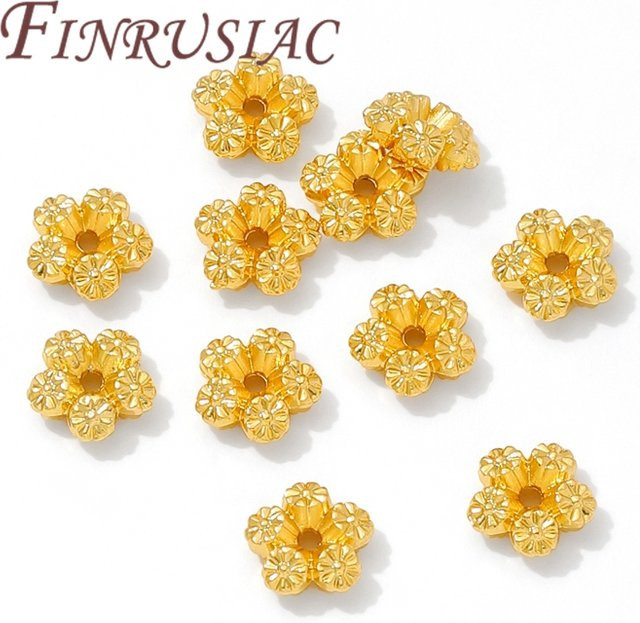 FINRUSIAC Abstandshalterperlen, Messing, Gold, Blumenperlen - Bild 1