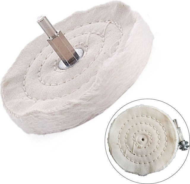 DAZZLEEX Polierpad aus Stoff mit 6mm Aufnahme für Bohrer und Schleifer, Weiß, Durchmesser: 50 mm, 65 mm, 75 mm oder 100 mm - Bild 1