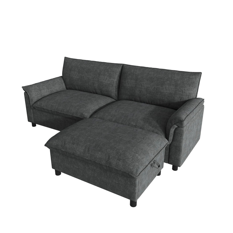 Merax Cloud Modulares L-Shape Sofa mit passendem Fußhocker, Schwarz/Grau, B/T/H: 216 x 82 x 77 cm - Bild 2