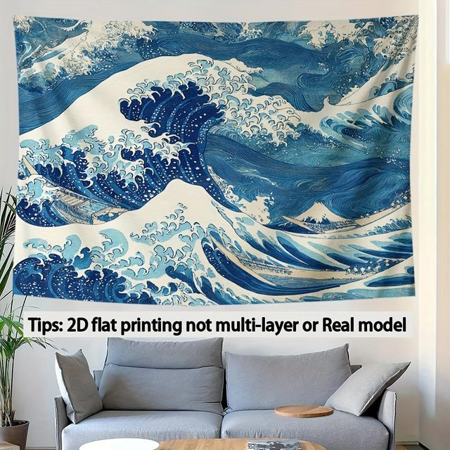 JMG Household Supplies Wandteppich Die Große Welle vor Kanagawa Ukiyo-E Japanische Kunst Meereswelle Wandbehang Blau B: 180 cm, H: 230 cm - Bild 1