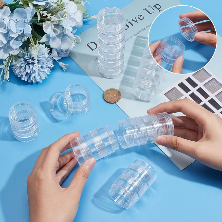 Stapelbare runde Kunststoffbehälter in Transparent, 5 Säulen mit 6 Schichten, 10 ml Füllmenge pro Behälter zur Aufbewahrung von Perlen, Bohrer und Nagelkunst - Bild 2