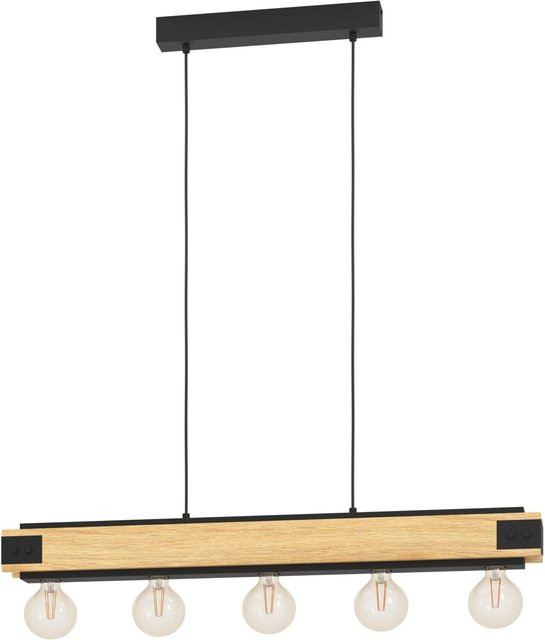 Eglo Pendelleuchte Layham Industrial 5-flammig in Braun-Schwarz aus Metall und Holz, Durchmesser: 85 cm, Höhe: 110 cm - Bild 1