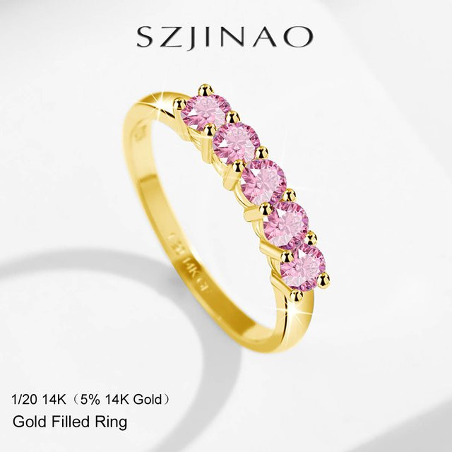 szjinao Ring, 14 Karat Gold gefüllt, rosa Moissanit, Unisex - Bild 1