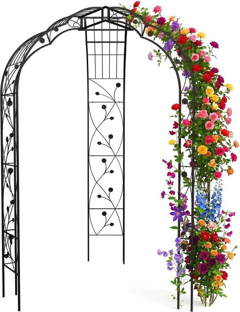 Relaxdays Rosenpavillon Rankhilfe aus Metall in Schwarz mit Blüten- und Blätter-Verzierungen, B/T/H: 250 x 178 x 178 cm - Bild 1