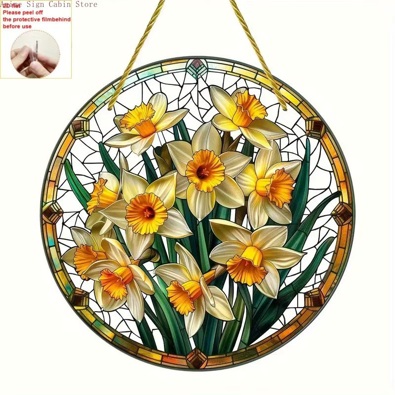 Potdemiel Rundes Acryl-Dekorschild mit Floralem Art Nouveau Design, Mehrfarbig, Durchmesser: 20 cm - Bild 2
