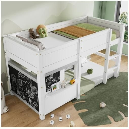 MUVOE Etagenbett für Kinder im skandinavischen Stil aus Massivholz mit Treppe und Seitenfächern, Weiß, B/T/H: 90 x 200 cm - Bild 1
