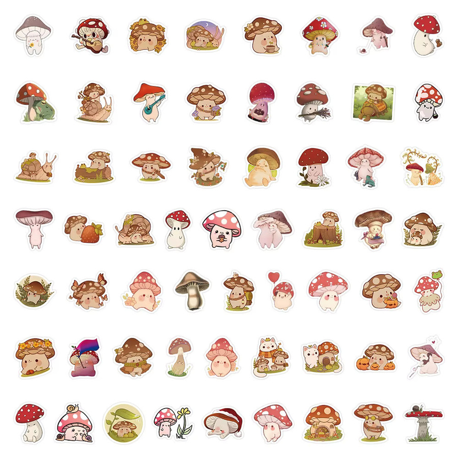 60-teiliges Set niedliche Pilz-Freunde Aufkleber Stil B in Multicolor für Notizbücher und Handyhüllen von RecordingYourLife Store - Bild 3